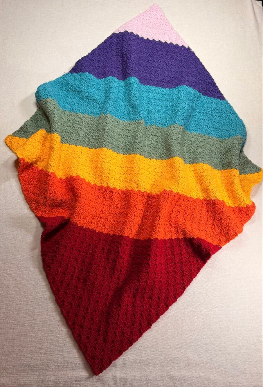 Handmade Crochet Baby Blanket Rainbow Stripe Colorful Afghan 30x30 Cottagecore